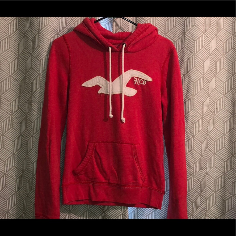 Hollister Red Pullover Hoodie with White Seagull Logo